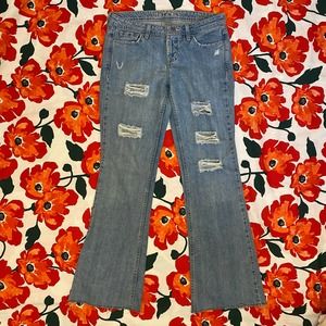 L.e.i premium bell bottom y2k vintage denim blue jeans with rips size 7